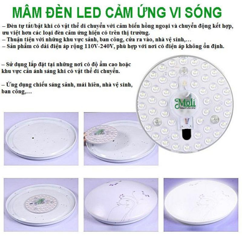 MÂM ĐÈN LED CẢM ỨNG RADAR VI SÓNG SIÊU NHẠY SIÊU SÁNG