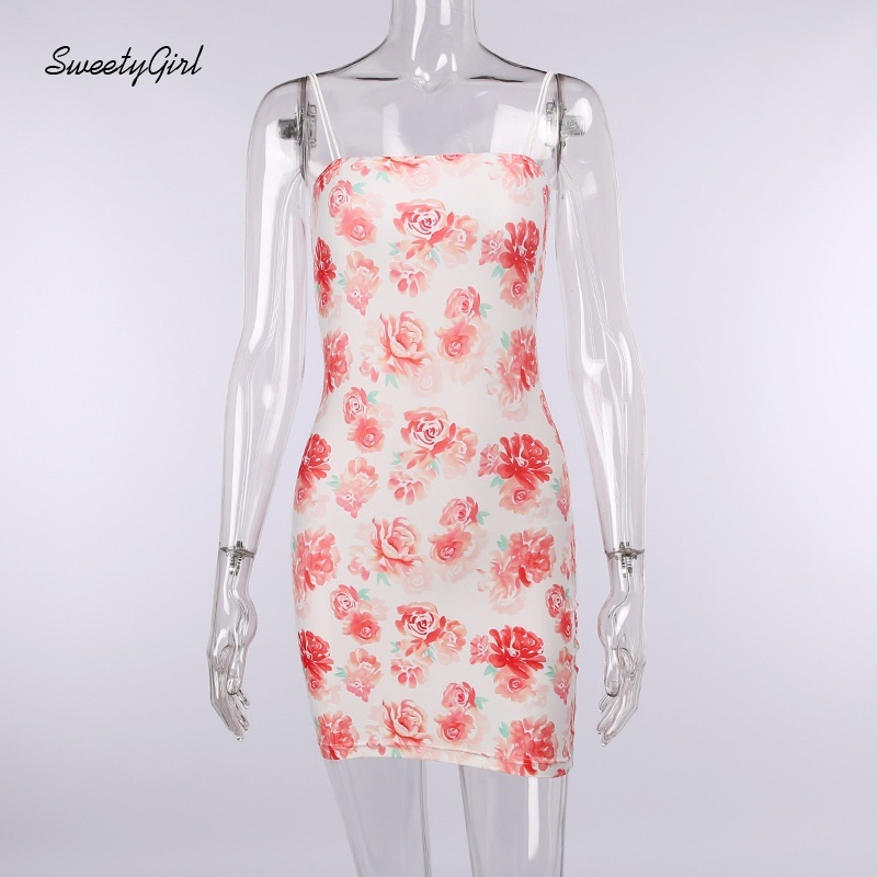 Đầm hai dây ôm dáng hở lưng in họa tiết hoa quyến rũ dành cho nữ