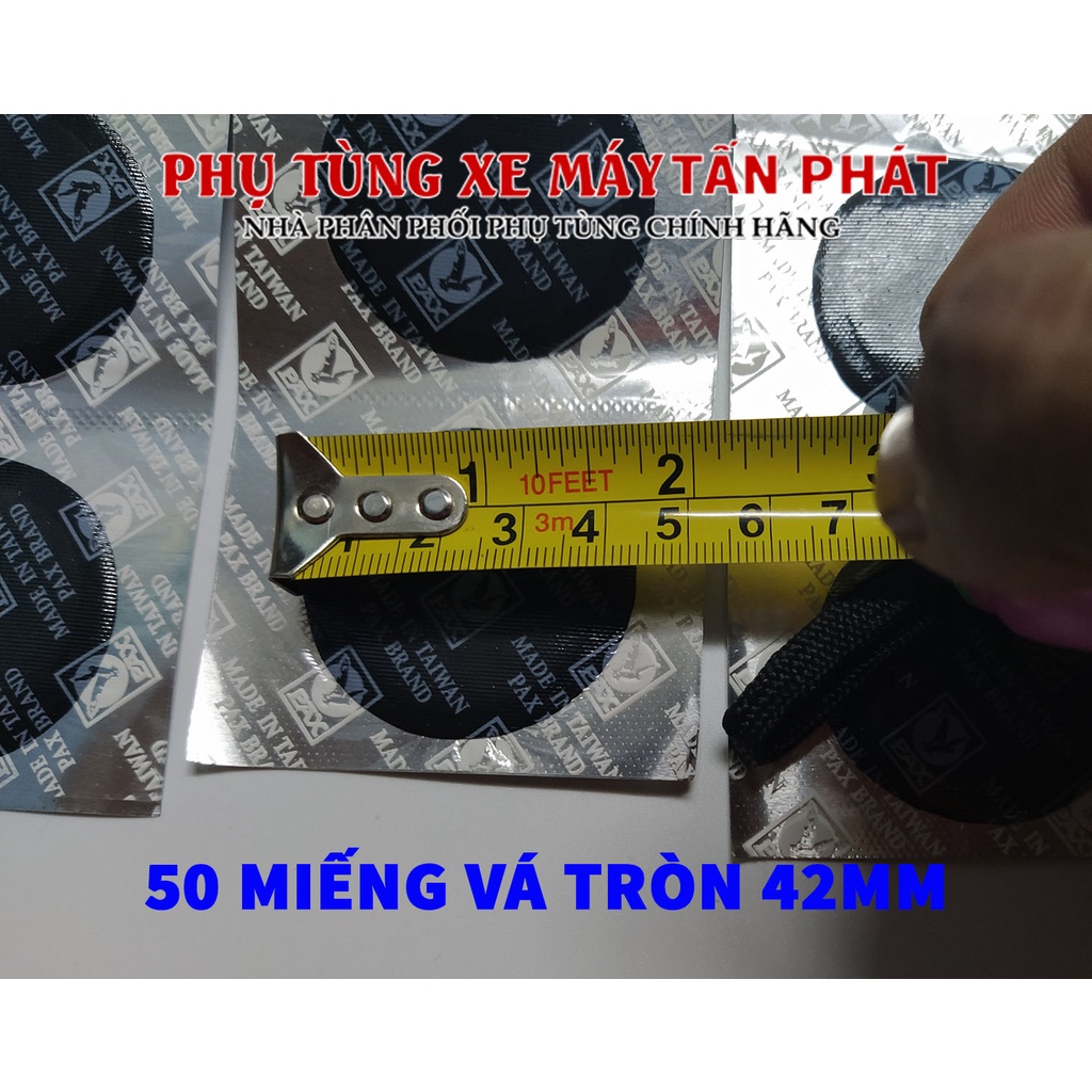 Hộp 50 miếng Tròn 42mm Chuyên Vá Vỏ - Ruột Xe Máy Ô tô Xe Hơi Lốp Không Ruột Chính Hãng Tawan - Đài Loan