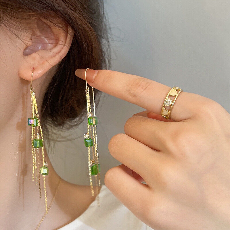 Bông Tai Dáng Dài Hình Hoa Đính Pha Lê Tua Rua Thời Trang Dự Tiệc Cưới Năm 202