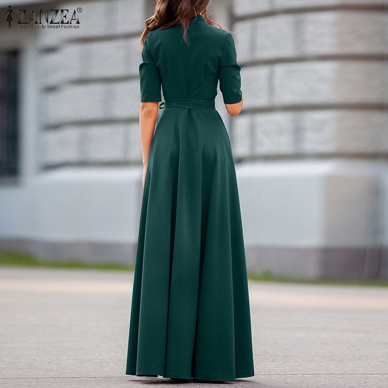 Đầm chữ A ZANZEA tay lửng cổ chữ v phong cách Châu Âu thời trang cho nữ