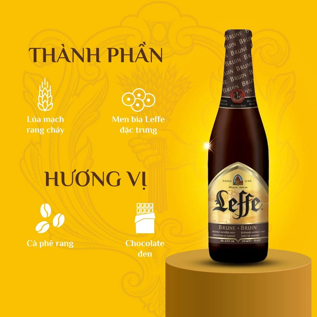 Bia Leffe Brune (Leffe Nâu) - Thùng 24 Chai (330ml/ chai)