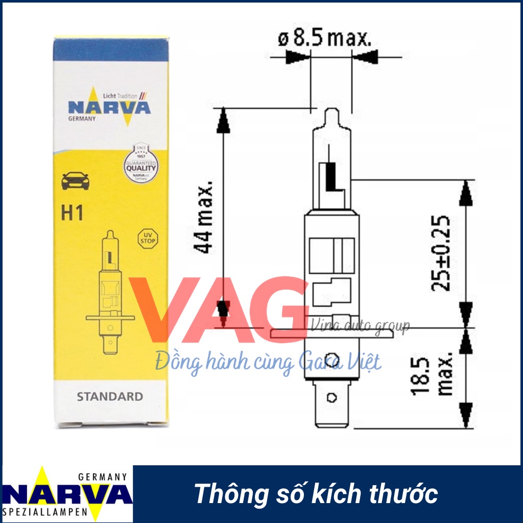 Bóng đèn pha NARVA H1 12V 55W chính hãng của Đức