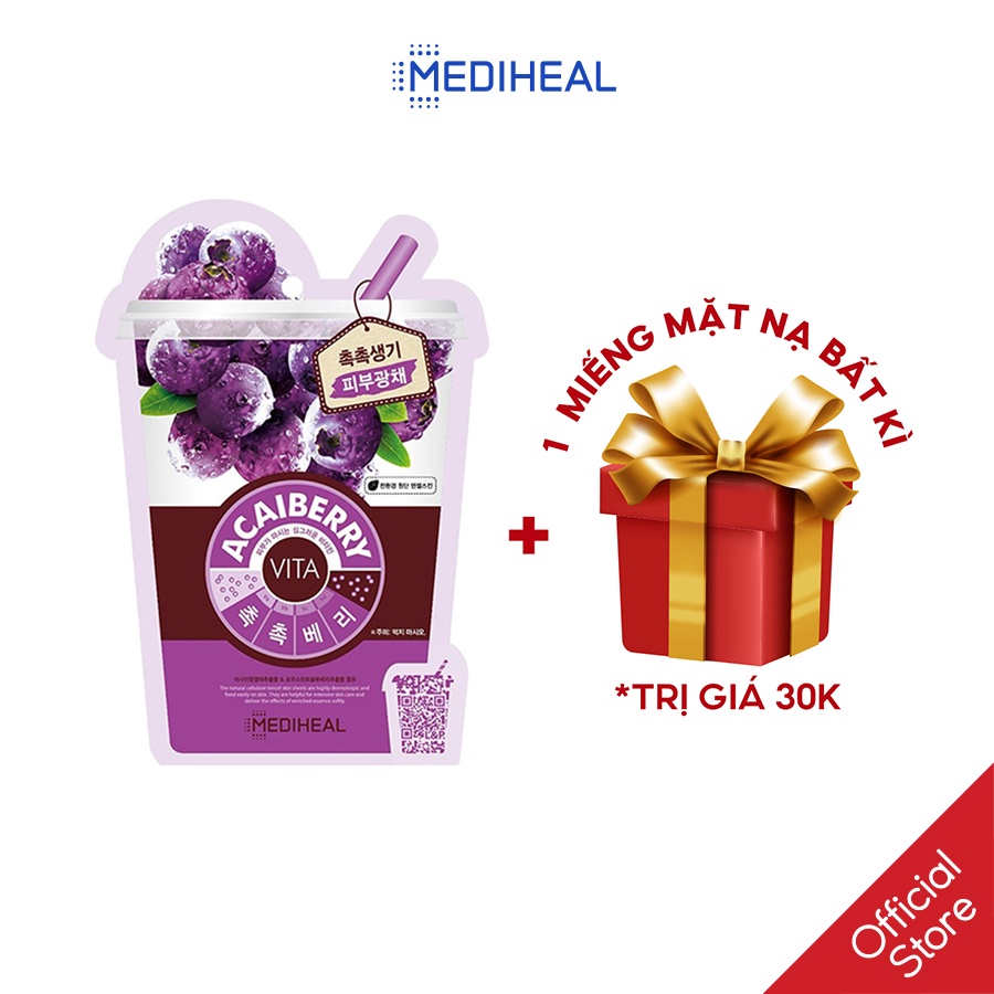 [Nhập mã COSMH22 giảm 8%] Mặt Nạ Tinh Chất Việt Quất Ngăn Ngừa Lão Hóa Da Mediheal Acaiberry Vita Mask 20ml [K16]