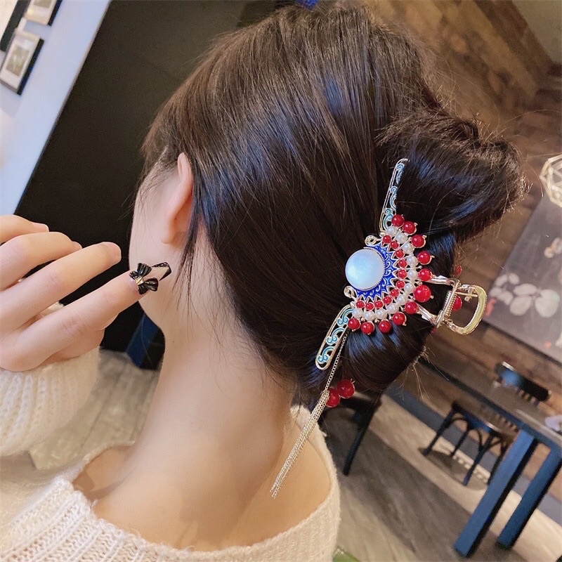 Kẹp Tóc Kim Loại Đính Ngọc Phong Cách Cổ Trang Sành Điệu