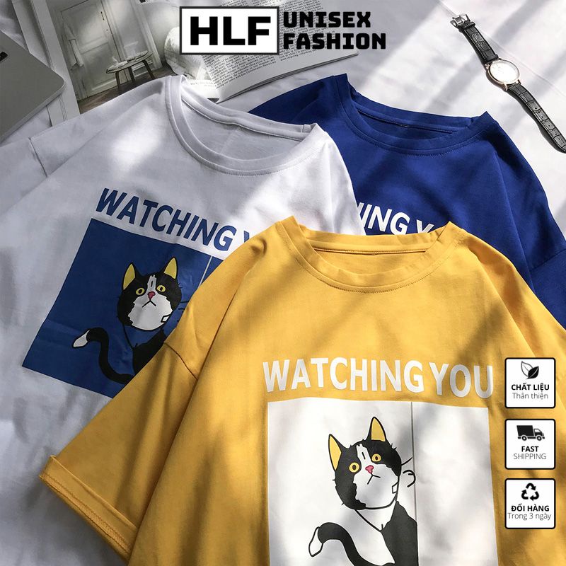 Áo thun tay lỡ form rộng Unisex Watching You, áo phông nữ ulzzang HLFashion