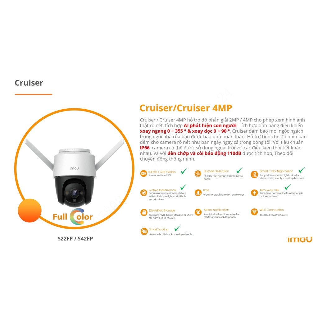 Camera WiFi IMOU Cruiser IPC-S22FP Full HD 1080P - Bốn Chế Độ Nhìn Ban Đêm Full Color-IP66 Sử Dụng Thời Tiết Khắc Nghiệt