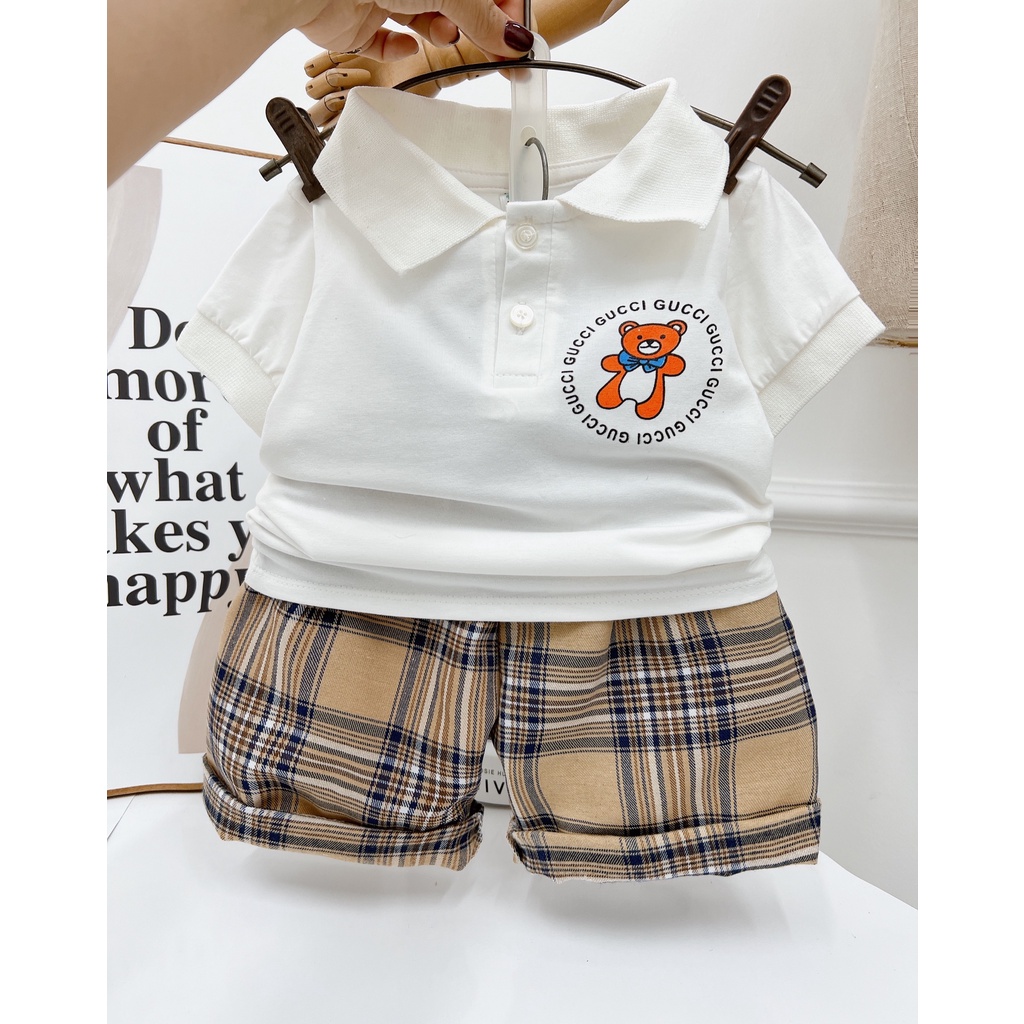 Đồng phục học sinh, cặp bộ bé trai bé gái áo polo trắng phối kẻ BBR xịn xò size 10-24kg