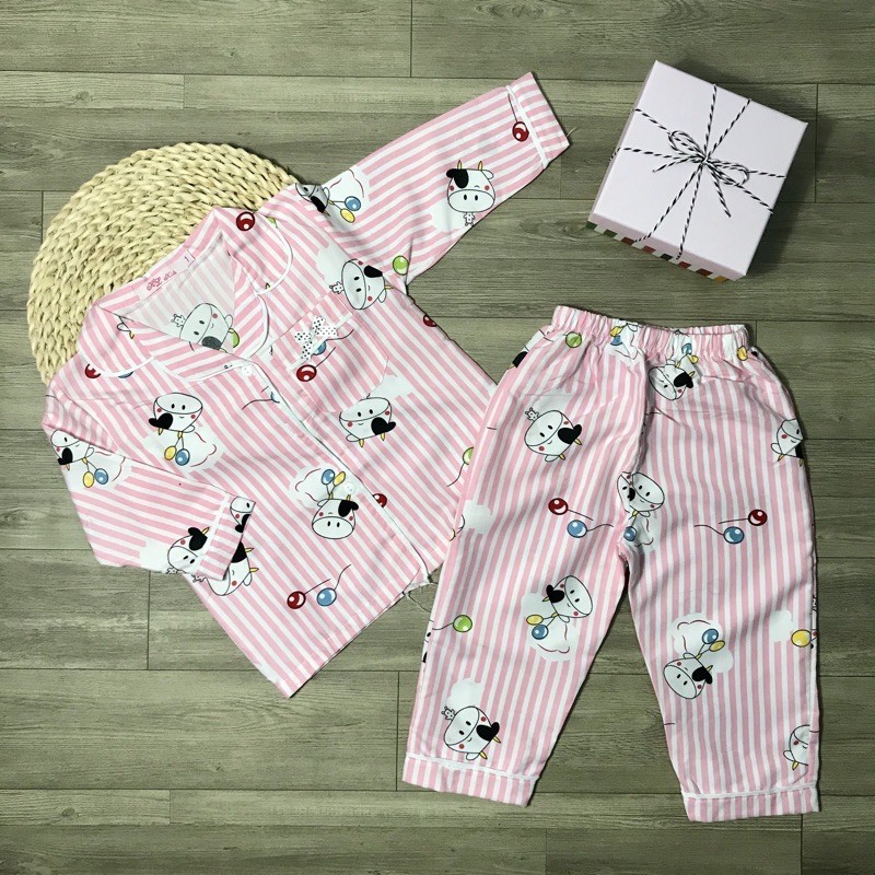 Bộ Pijama mặc nhà vải kate dáng dài nhiều hình cho bé gái từ 12 đến 32kg