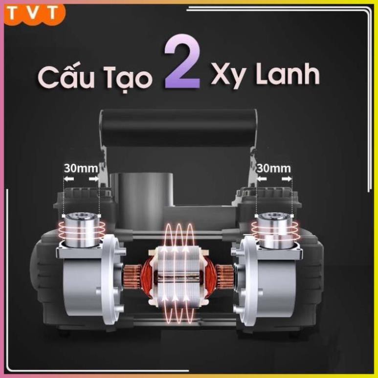 Bơm ô tô 2 xi lanh công suất lớn, Có Đồng Hồ điện tử tự ngắt - Bảo hành 6 tháng