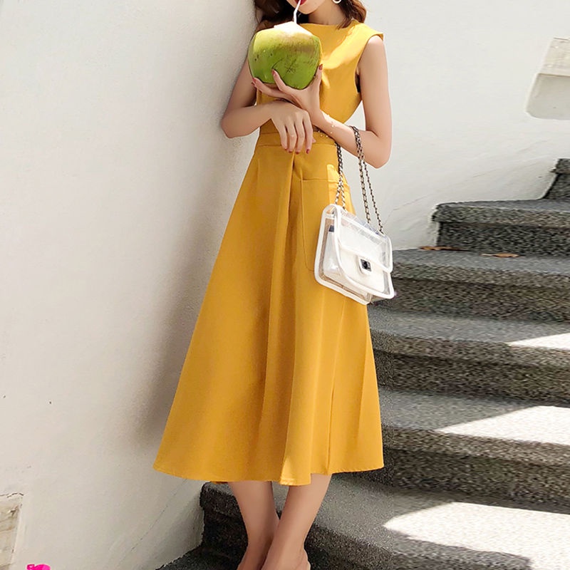 Đầm dài không tay ôm eo tùy chọn màu sắc thời trang quyến rũ cho nữ