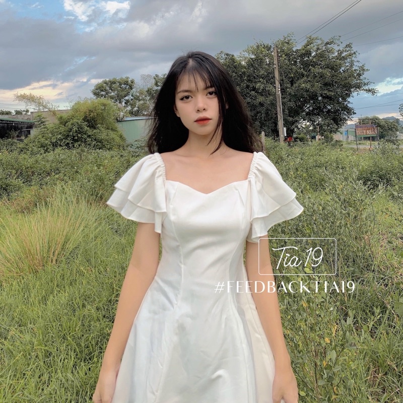 Váy trễ vai tay bèo Tia19. Đầm rớt vai dáng xoè dự tiệc ulzzang ( Ảnh thật) | BigBuy360 - bigbuy360.vn