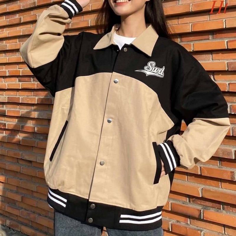 Áo gió bomber SWD cúc bấm hàng 2lớp nam nữ mặc ok