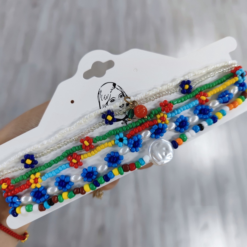Dây chuyền RINHOO FRIENDSHIP chuỗi hạt gạo nhiều màu sắc phong cách Hàn Quốc thời trang cho nữ