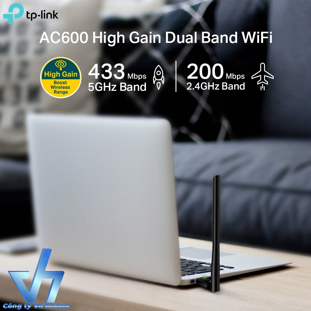 USB thu sóng wifi 2 băng tần TP-Link Archer T2U-Plus chuẩn AC600 256-QAM | BigBuy360 - bigbuy360.vn