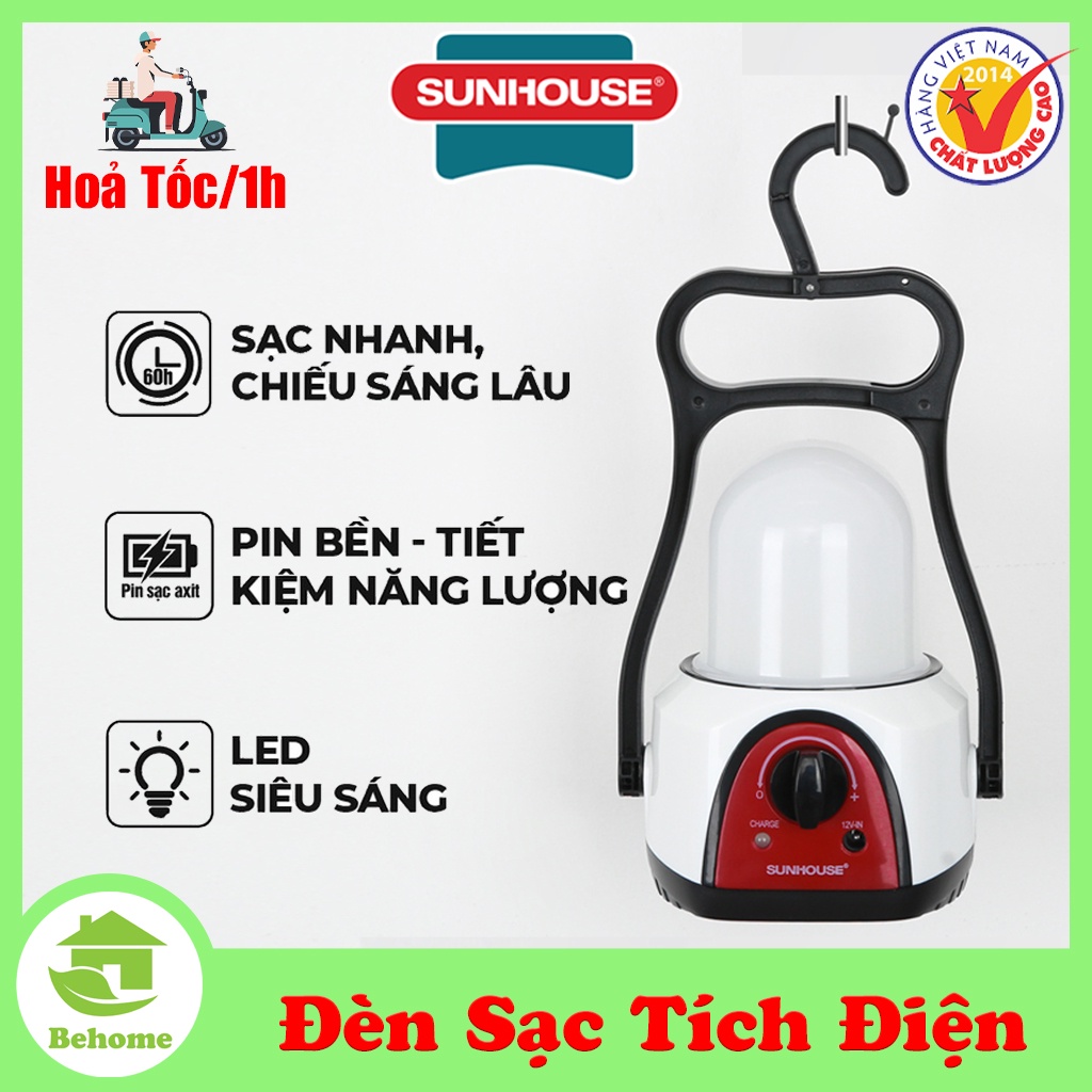 Đèn Tích Điện Đa Năng Sunhouse SHE-6848LA thích hợp mang đi du lịch, sáng liên tục 6 tiếng