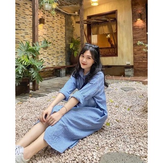 Váy Sơ Mi Dáng Dài Kẻ Nhỏ