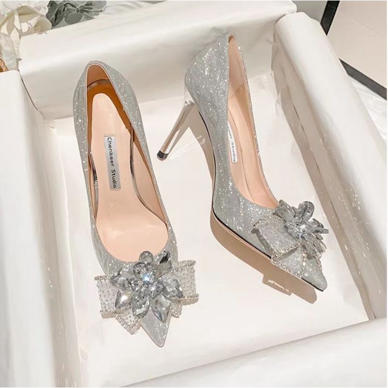 x Giày Cưới Cao Gót 9p Nơ Đá Hàng Xịn Mềm Êm Fullbox Cao Cấp