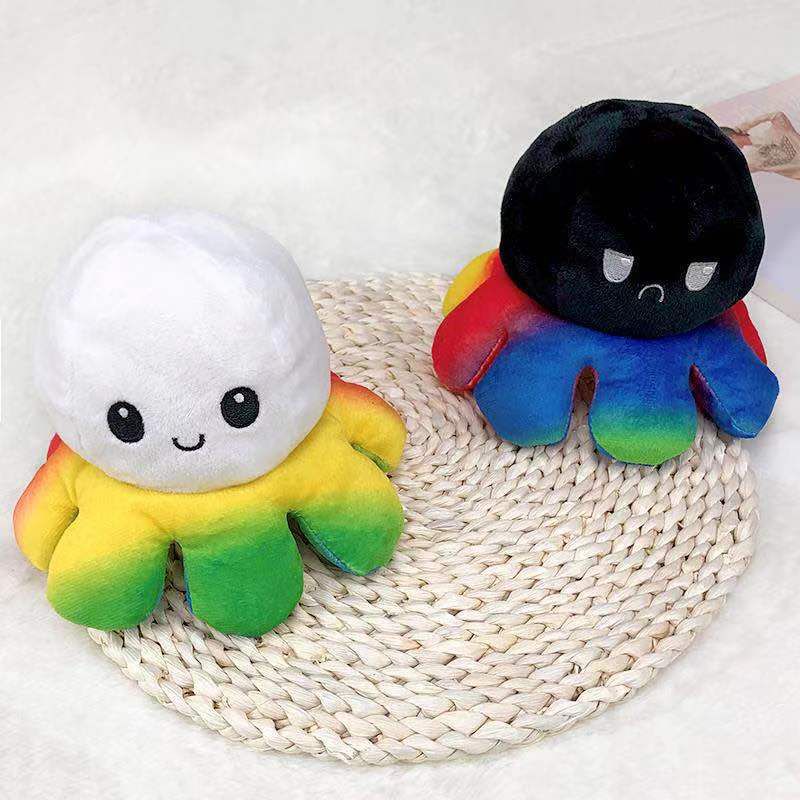 2022 Sequin Double-Sided Flip Reversible Octopus Plush Toy Marine Life Stuffed Doll girl gift