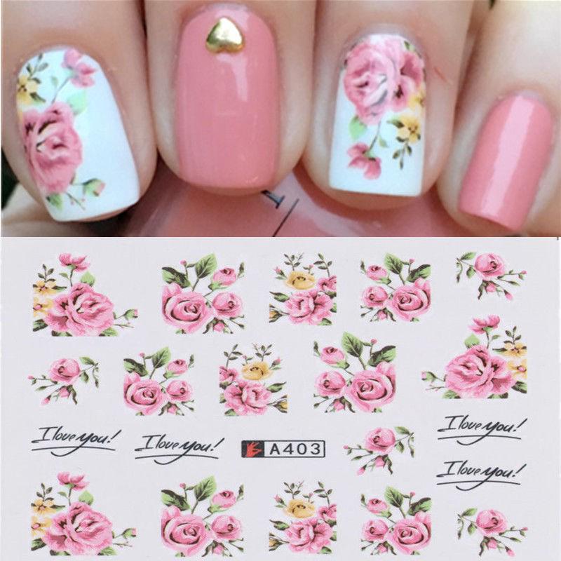 Bộ 2 tấm decal nước hình hoa hồng dán móng tay nghệ thuật tiện lợi