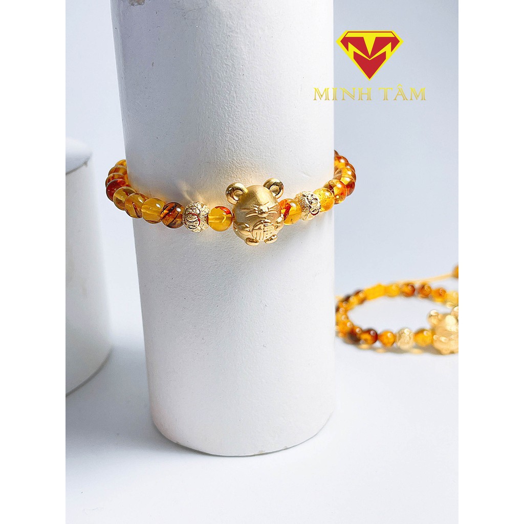 Vòng tay hổ #phách con giáp bạc mạ vàng cho bé-Minh Tâm Jewelry