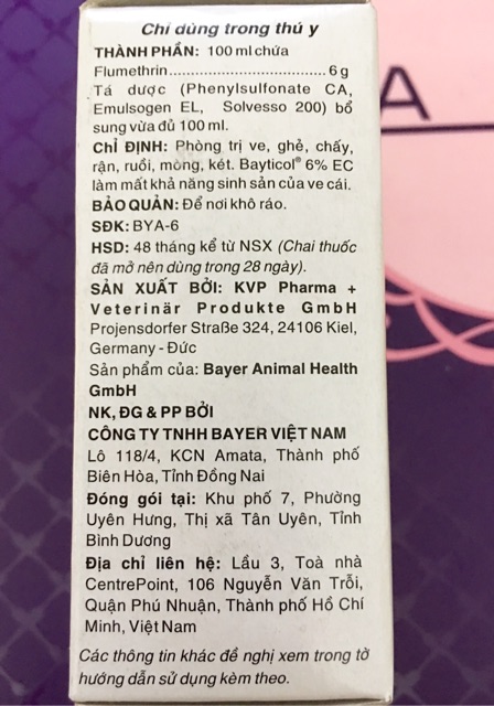 BAYTICOL 10ml - Diệt Ve , Ghẻ Chó Ruồi , Mòng Trâu Bò