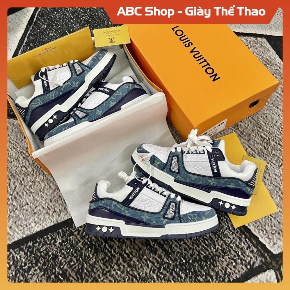GIÀY LV XANH BÒ FULL PHỤ KIỆN, GIẦY SNEAKER THỂ THAO XANH TÍM THAN NAVY