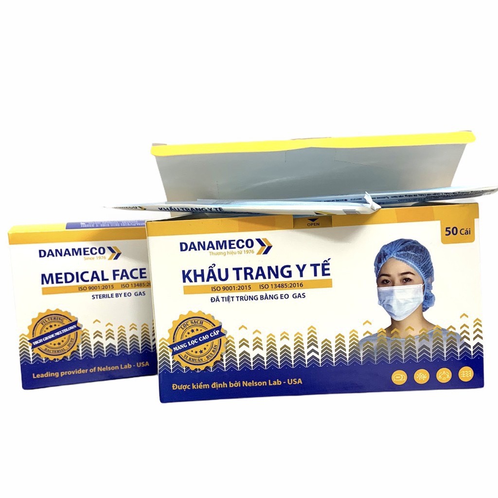 Khẩu trang y tế ĐÃ TIỆT TRÙNG Danameco 1 cái/gói-50 cái/ hộp TBYT Nguyệt Anh