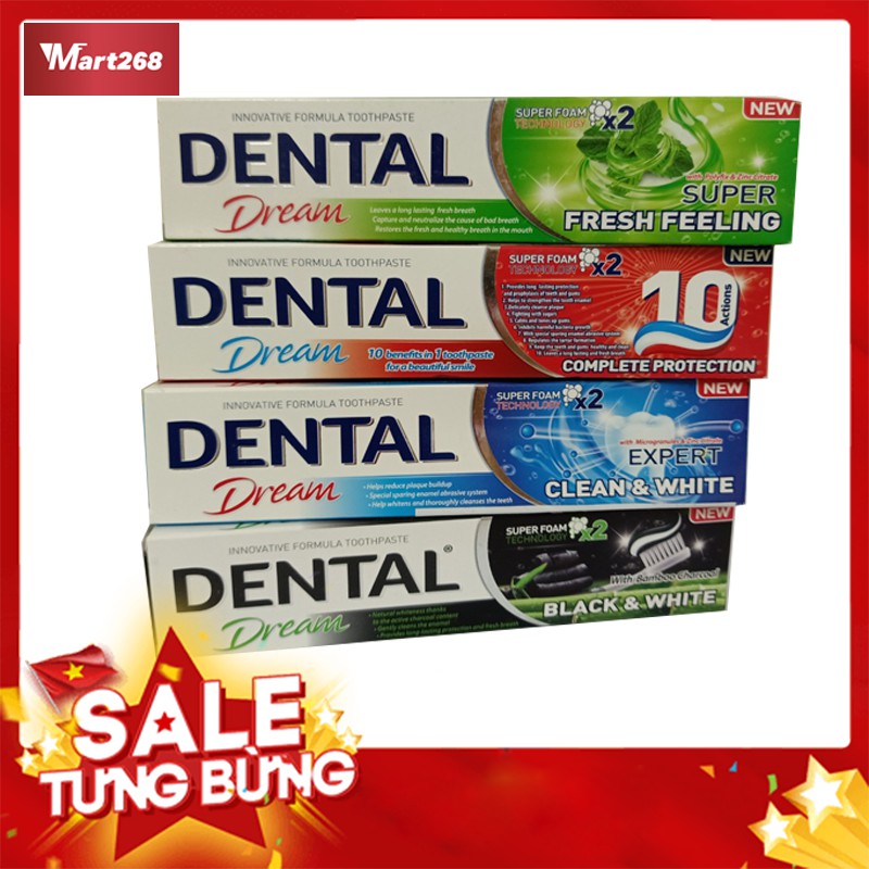 Kem đánh răng Deltal Dream 100gr Nhâp Khẩu Bulgaria với Công thức trắng sáng vượt trội, than hoạt tính, the mát dài lâu,