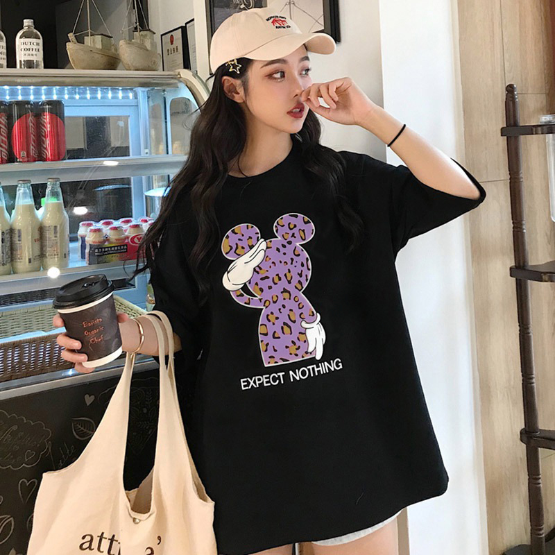 Áo Thun Nữ Tay Ngắn Dáng Rộng In Họa Tiết Hoạt Hình Phong Cách Hàn Quốc