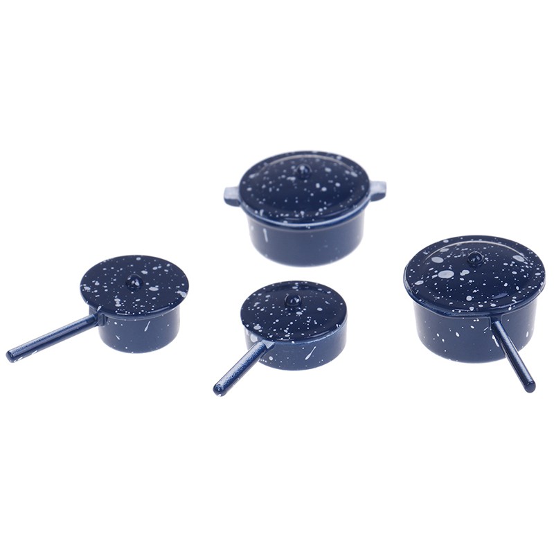 [superhomestore]4Pcs/set 1:12 Dollhouse miniature metal cooking pan pot kitchen cookware