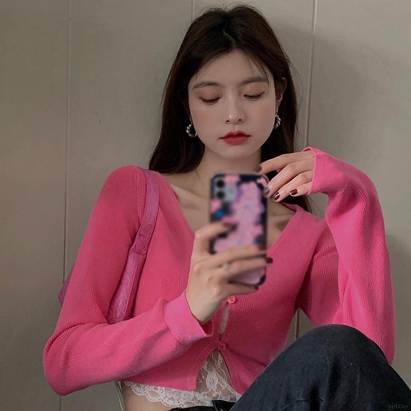 Áo Khoác Cardigan Dệt Kim Tay Dài Cổ Chữ V Màu Trơn Phong Cách Hàn Quốc | BigBuy360 - bigbuy360.vn