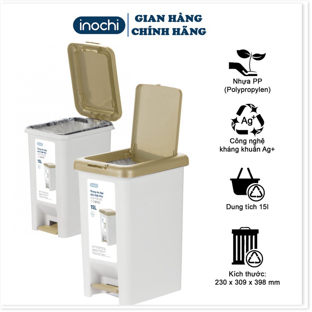 Thùng Rác Hiro Nhựa Đạp Chân Nắp Đậy Chữ Nhật INOCHI 15 Lít Làm Sọt Rác Văn Phòng Gia Đình TRAC15