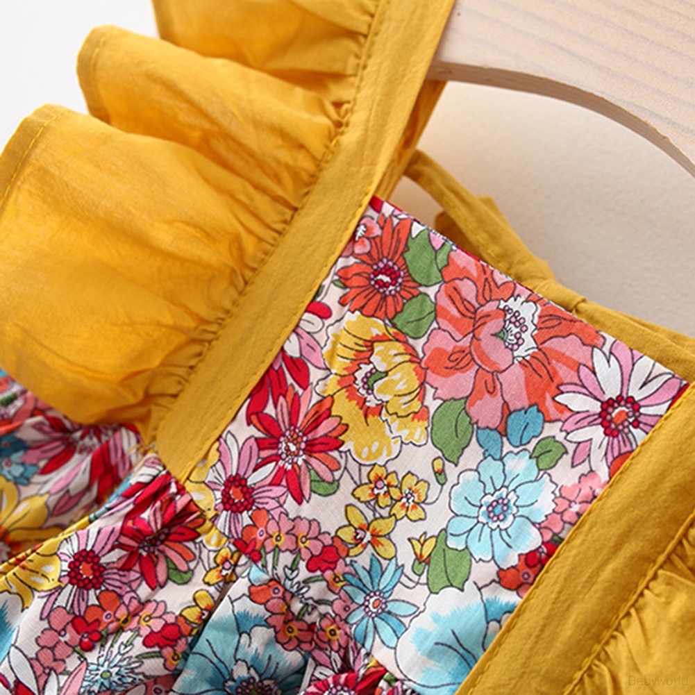 Đầm Hai Dây Họa Tiết Hoa Kèm Mũ Dáng Chữ A Xinh Xắn Cho Bé Gái