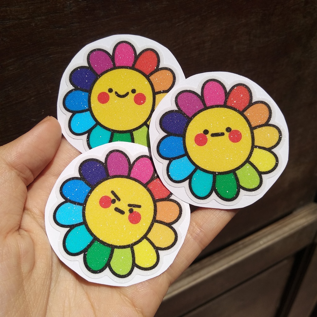 5cm ✨ Set 3 hình dán bông kaikai kiki cảm xúc blink blink lấp lánh sticker hoa mặt trời
