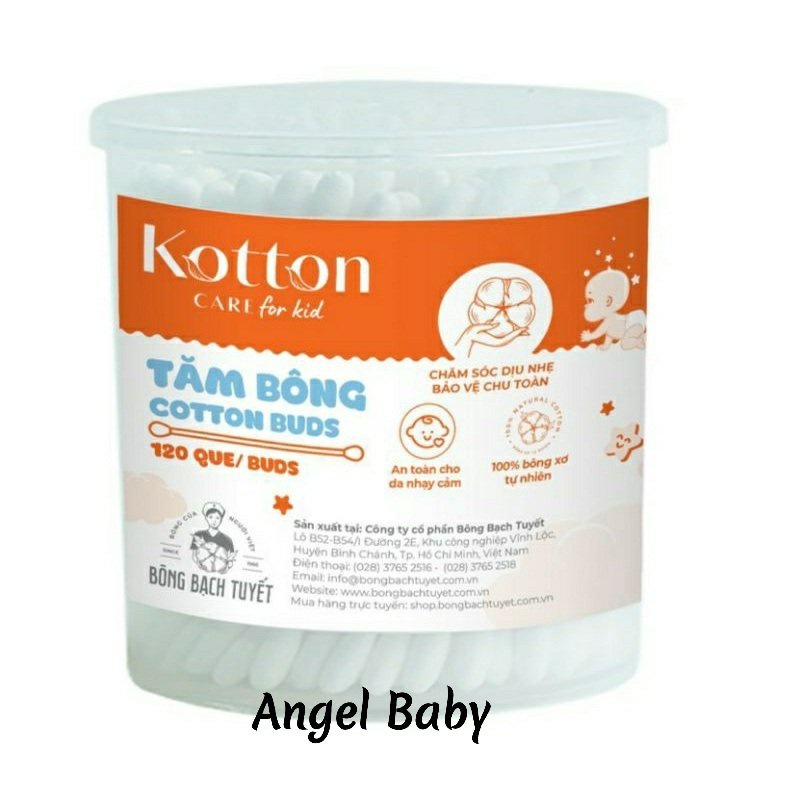 Chính hãng - Tăm bông Bạch Tuyết hũ 120 que, thiết kế dành riêng cho bé