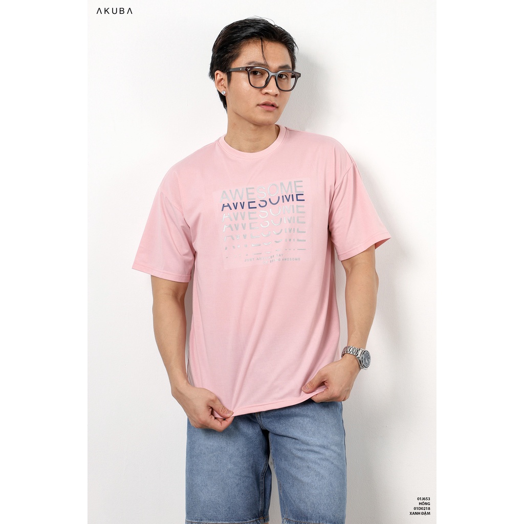 Áo thun nam tay ngắn AKUBA form freesize chất liệu cotton co giãn tốt không co rút thoáng mát 01J653