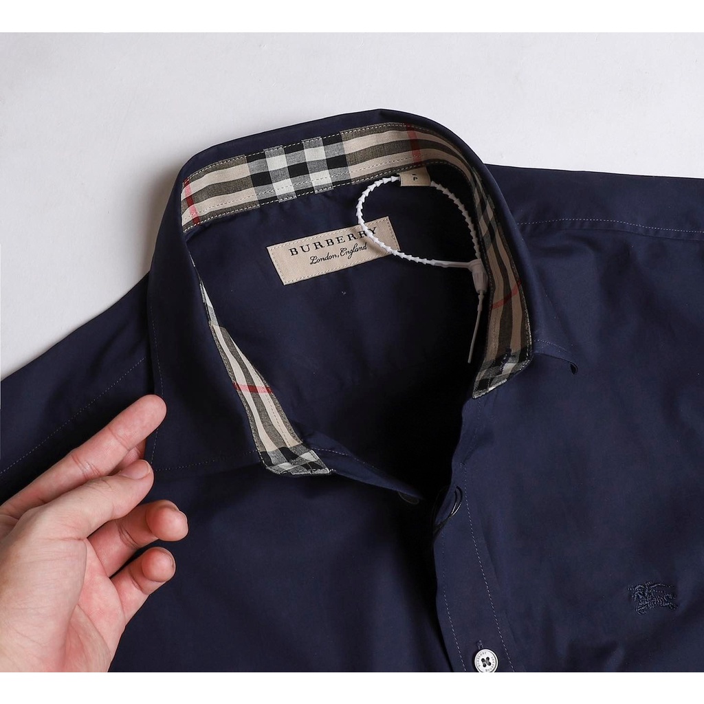 Áo sơ mi  BUBBERY LOGO THÊU VẢI COTTON 1 MÀU siêu sang hàng xuất xịn cao cấp