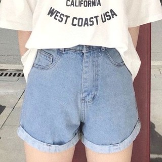 Quần short bò cạp cao gập gấu tingoan RINGO SHORT (xanh/đen)