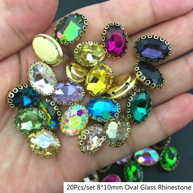 Set 20 Viên Đá Hình Oval 10x14mm Dùng Để Trang Trí Đồ Thủ Công