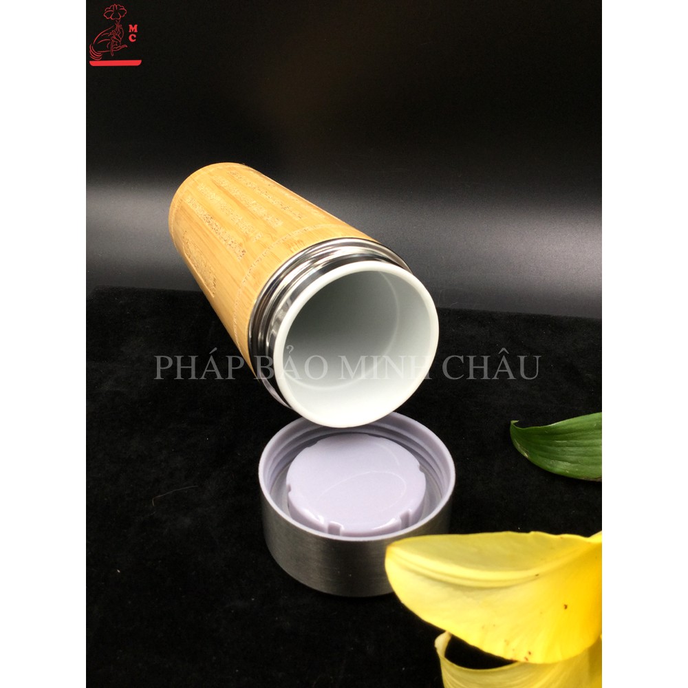 [PHÁP BẢO MINH CHÂU] Bình Trà Giữ Nhiệt Tâm Kinh Gỗ - ĐẸP MÊ LY