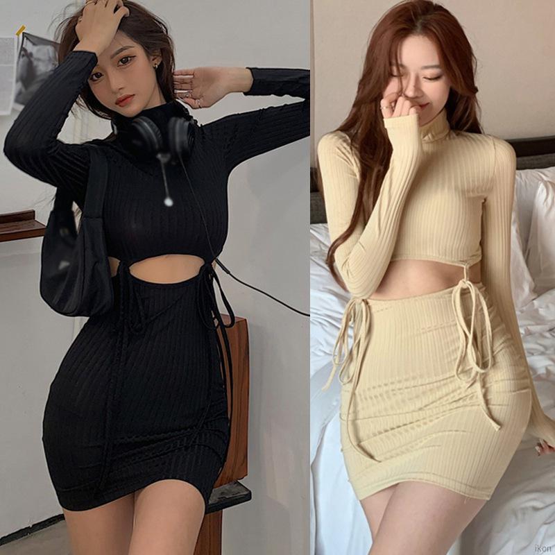 Đầm tay dài cổ lọ phong cách Hàn Quốc