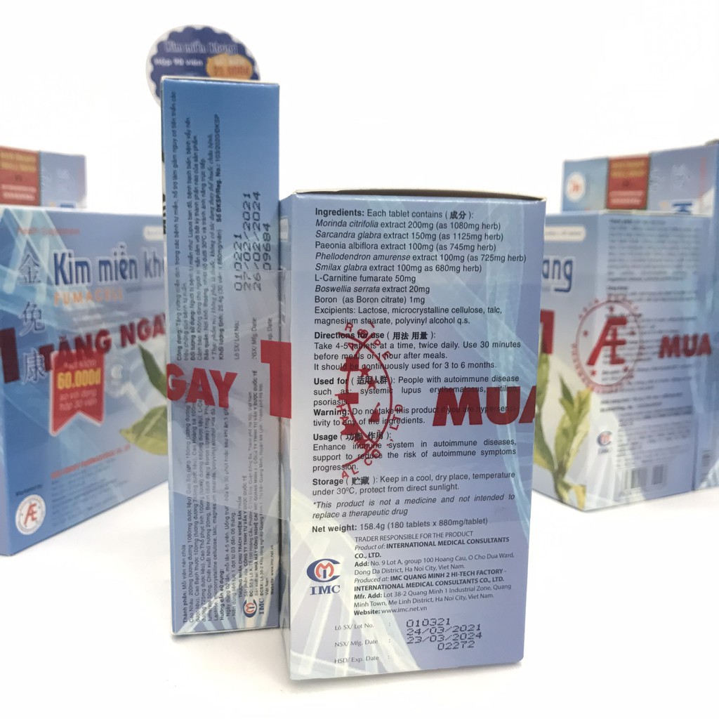 [CHÍNH HÃNG MUA 1 TẶNG 1*] Kim Miễn Khang Hộp 180 Viên ( 2 lọ 90 viên ) - Hỗ trợ Lupus Ban Đỏ, Vảy Nến