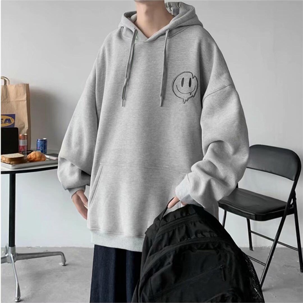 Áo hoodie dáng rộng thoải mái họa tiết mặt cười phong cách Hàn Quốc thời trang mùa đông 5 màu size M-5XL
