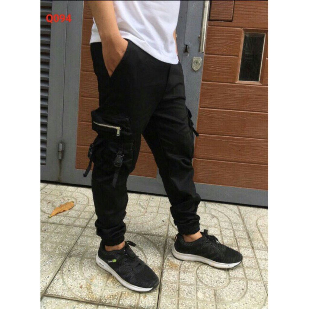 &lt;FREE SHIP&gt; Quần jogger nam nữ unisex túi hộp khóa zip vải kaki co giãn xịn cực chất (095)