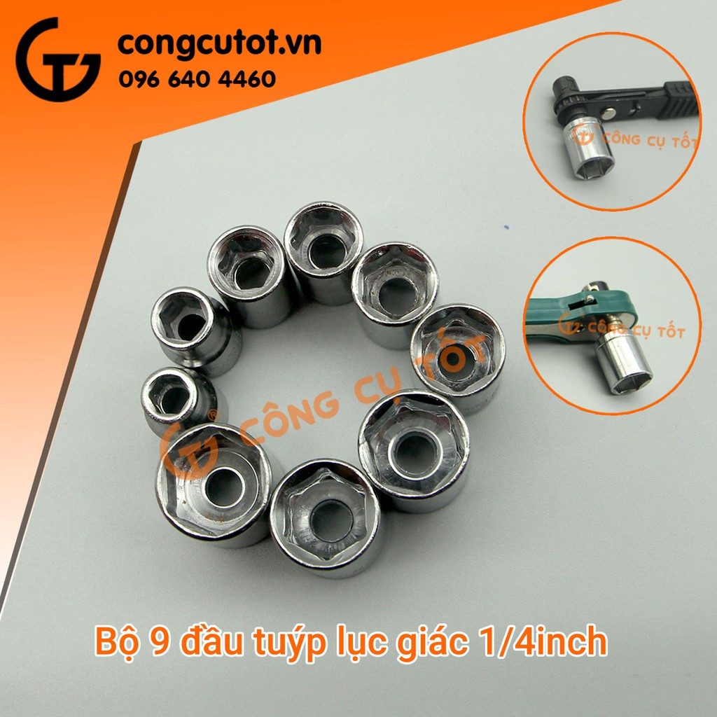 Bộ 9 đầu tuýp lục giác 1/4inch từ 5-13mm