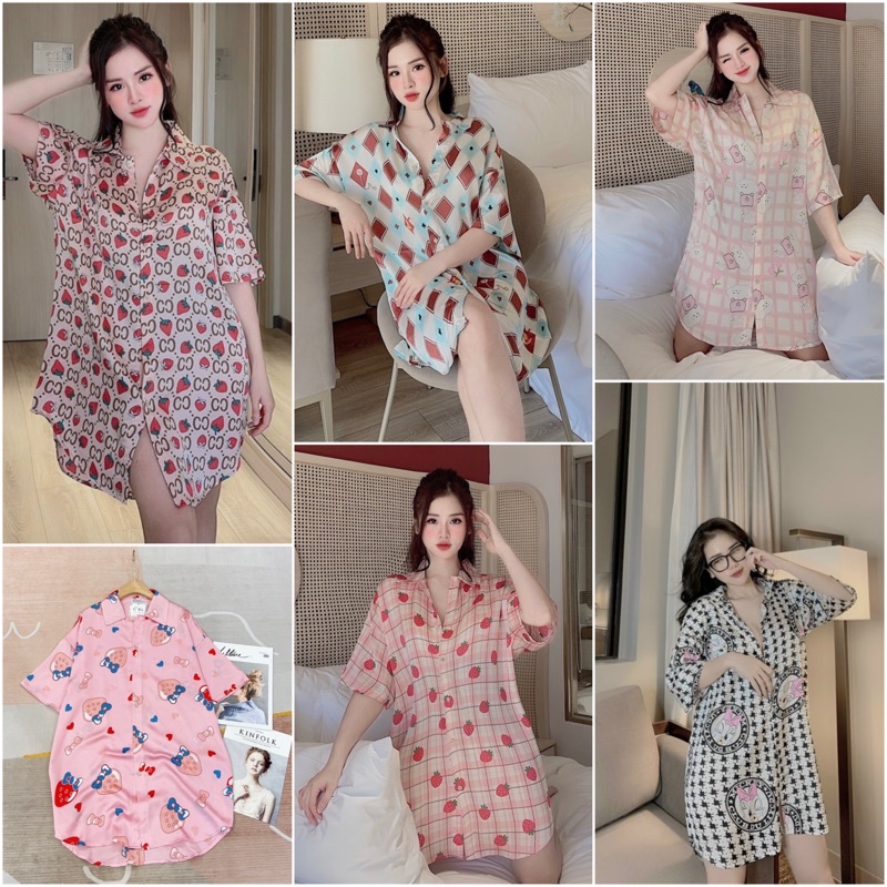 Váy Ngủ Lụa Satin Thiết Kế Họa Tiết In 3D