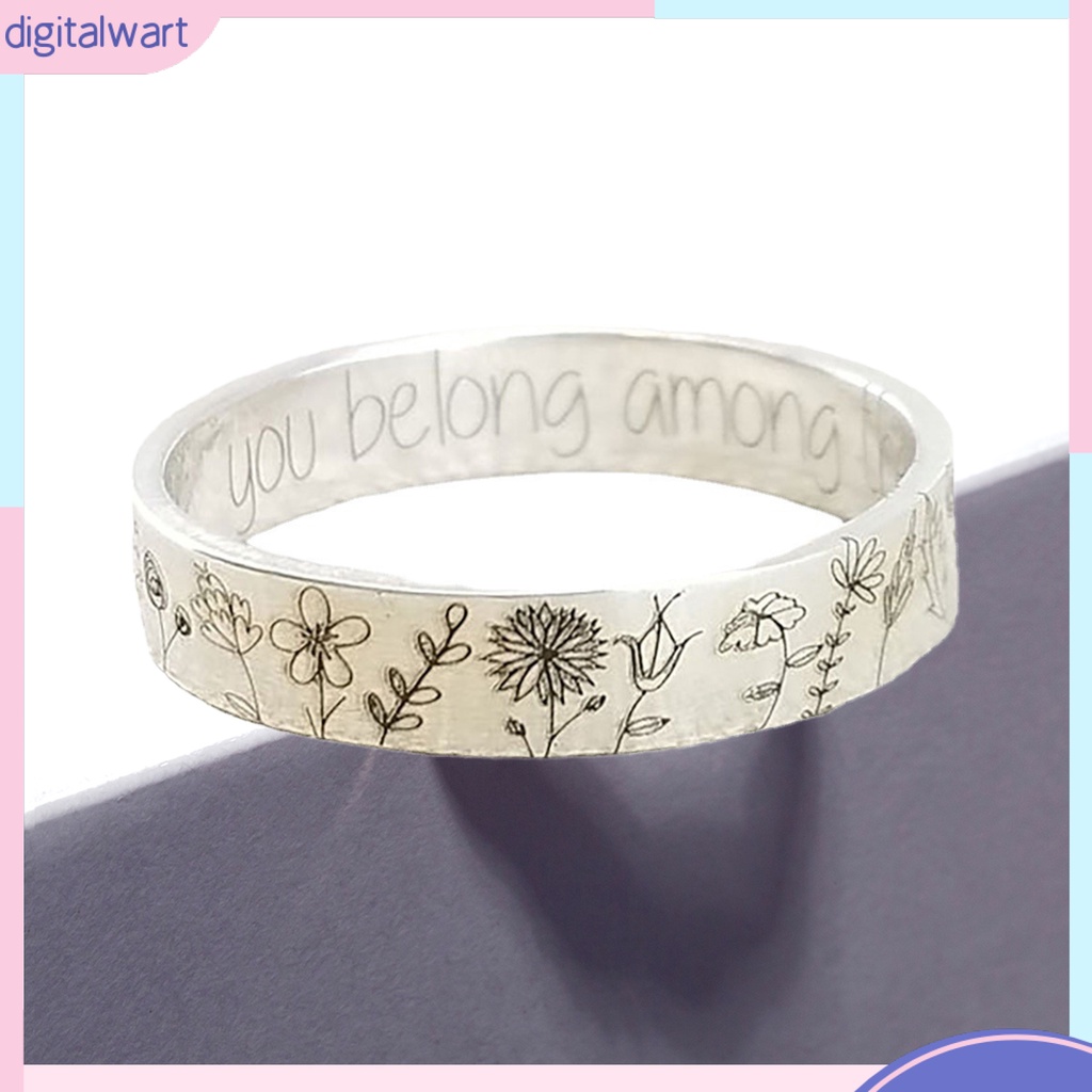 Nhẫn Hợp Kim Khắc Chữ Và Hoa Bồ Công Anh Thời Trang