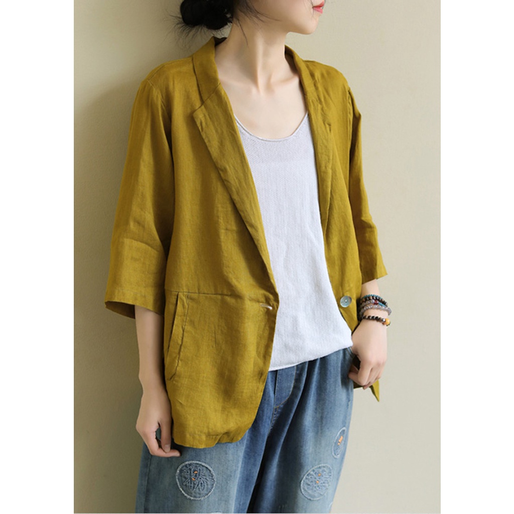 Áo vest blazer linen tay lỡ túi chéo