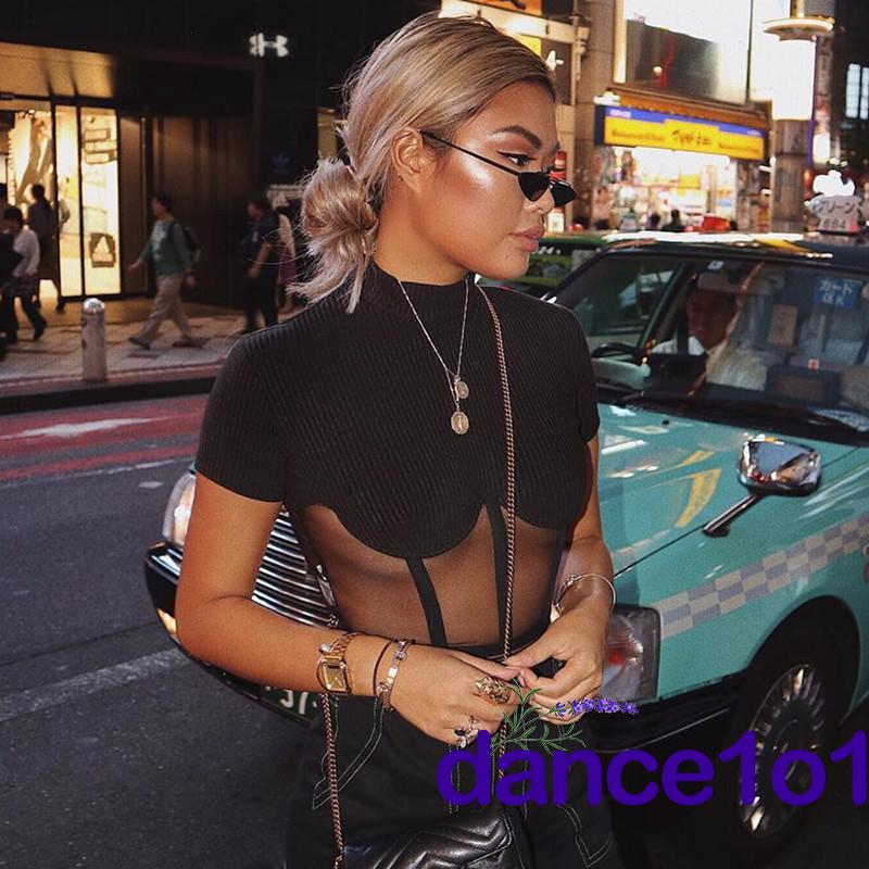 Áo thun nữ tay ngắn phối lưới gợi cảm